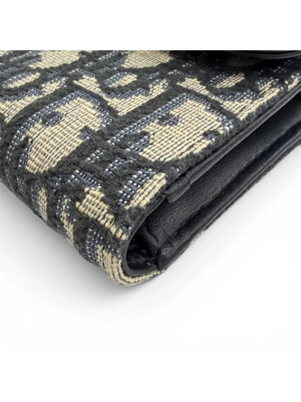 Dior Saddle Lotus Wallet Oblique Jacquard Leather Trifold Navy